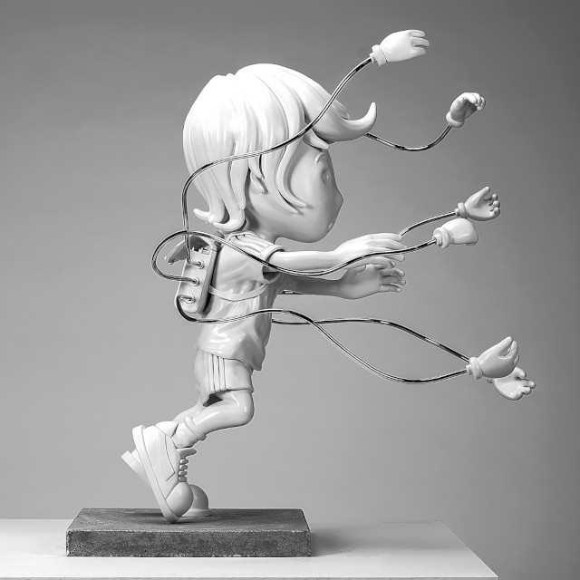 Giovanni Motta : Jonny Boy The last test of courage - H 68 cm - Stratified nylon, acrylic, wood, 2020