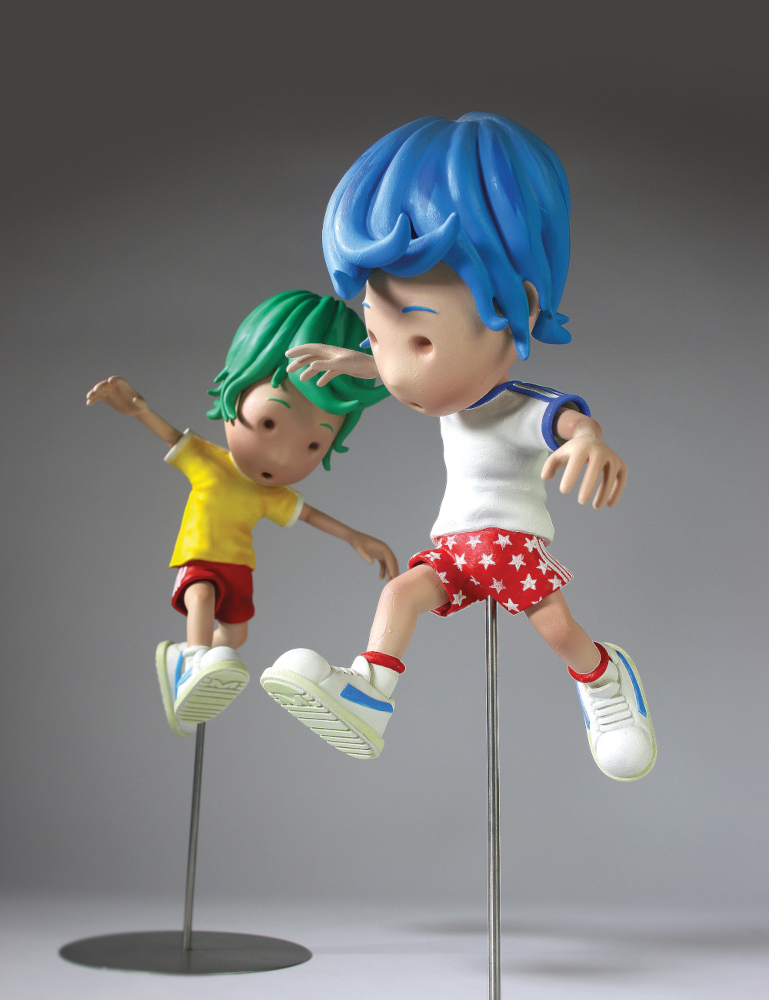 Giovanni Motta : Jump (Green, Yellow, Red and Blue, Red, Stars) - H 32 cm - Stratified resin, acrylic, steel, 2020