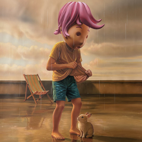 Giovanni Motta : Amid the wooden blocks, beyond the garden 70x100cm