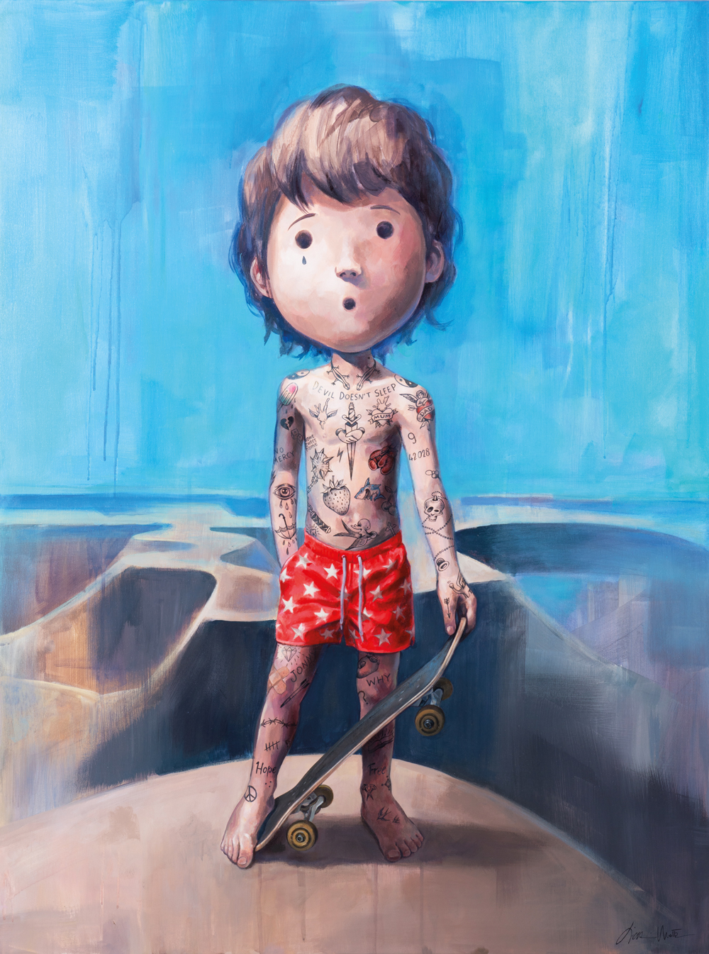 Looking Over the River from the Bridge - Dipinto acrilico su carta / Acrylic painting on canvas - 120 x 90 cm, 2019